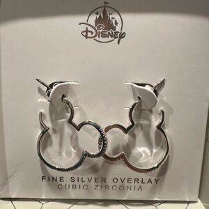 Disney Fine Silver Overlay Mickey Earrings with Cubic Zirconia